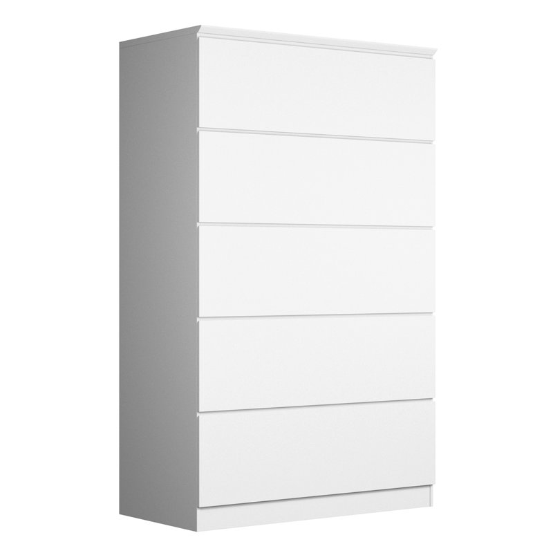  Commode blanche à cinq tiroirs de 59 po de hauteur et l 35 po, Blanc
