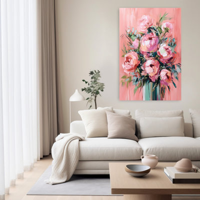 Rose sur fond de roses abstraites, pivoines et art mural