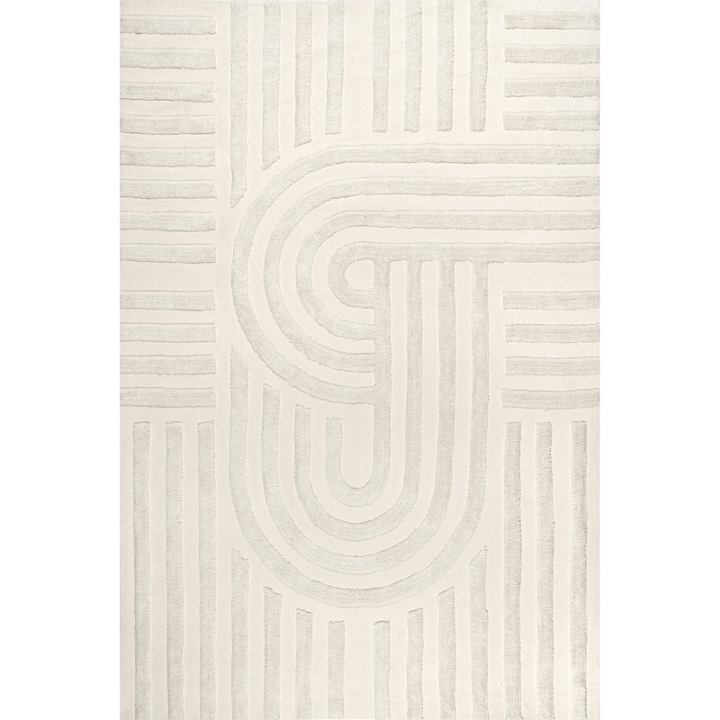 Handmade Ivory Wool Blend Tufted Rectangular Rug 8' x 10'