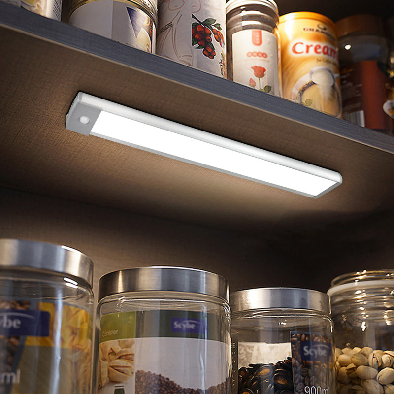 12" Under Cabinet Lighting, 54LED Wireless Rechargeable Sensor Light for Kitchen,Closet,Stairs, White