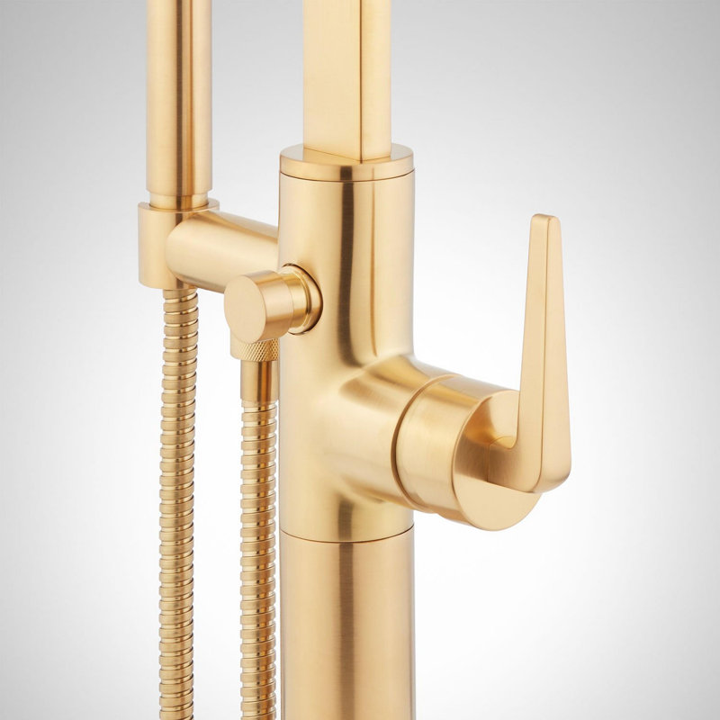 Drea Floor Mounted Tub Filler with Built-In Diverter, Brushed Gold