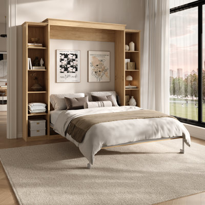 Lit escamotable double pleine grandeur avec tablettes de rangement