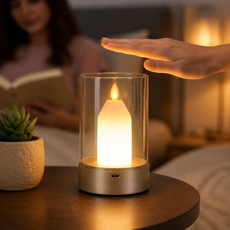 Stepless Dimmable Flameless Candle Night Light Cordless Gesture Sensor Control Table Lamp