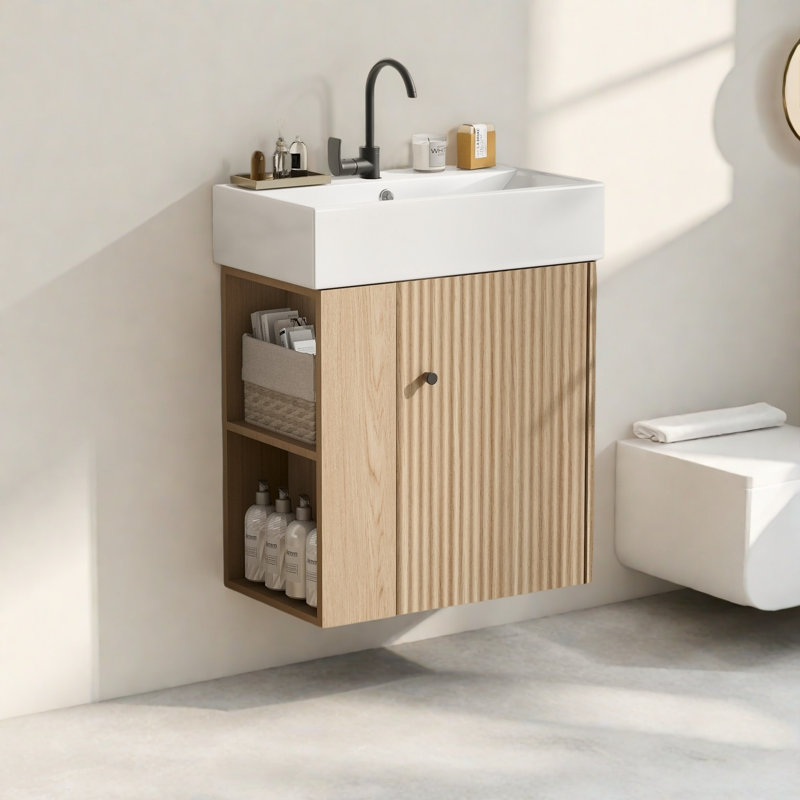 21.6" Bathroom Vanity With Ceramic Top, Wood