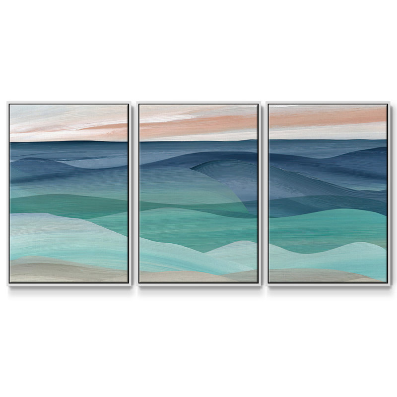 Shifting Seas - Toile encadrée multi-pièces, H 36 po x l 75 po x P 2 po, Blanc