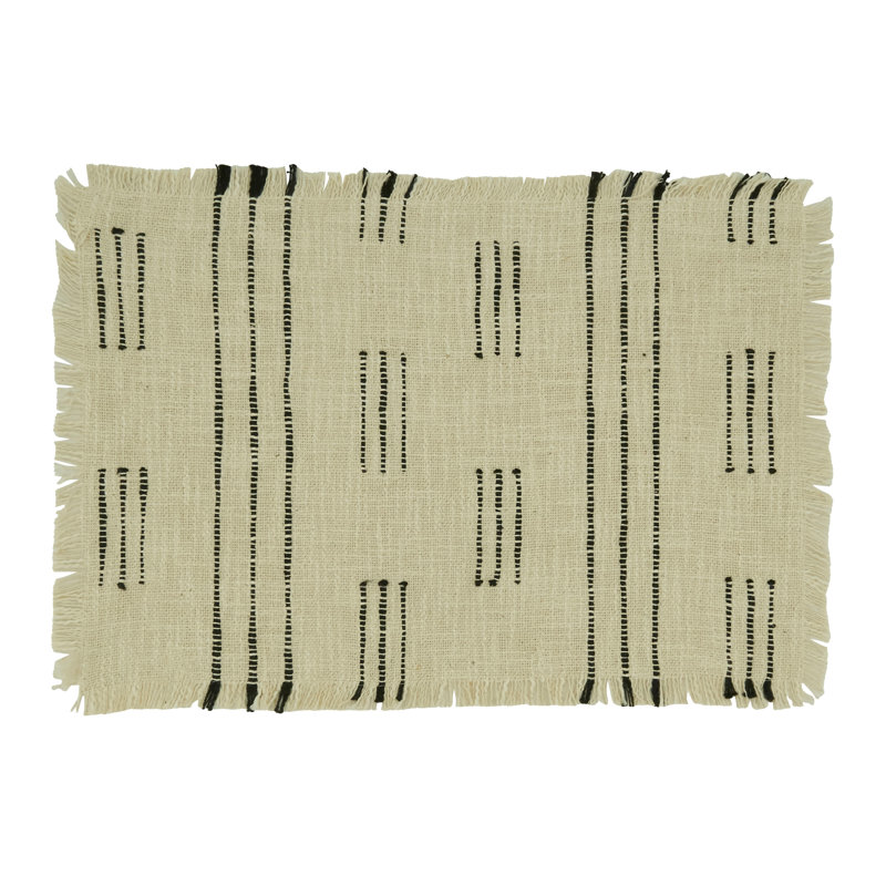 Ivory Dash Line Fabric Oblong Table Placemats, 23" x 19" Set of 4