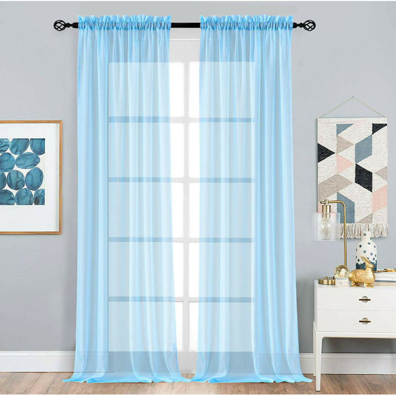 Rideaux transparents avec passe-tringle Dima, Bleu pastel, l 52 po x L 95 po