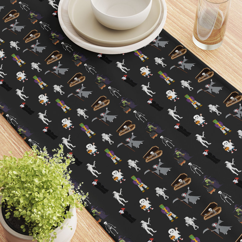 Geometric Halloween Table Runner, 72" x 12", Halloween Usual Characters