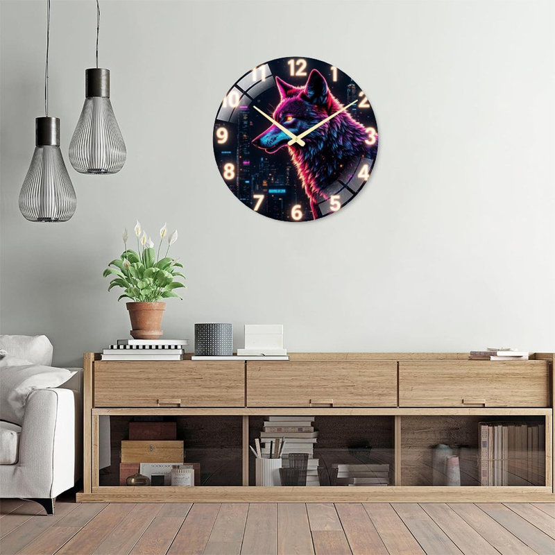 Horloge murale 24 po Neon Wolf