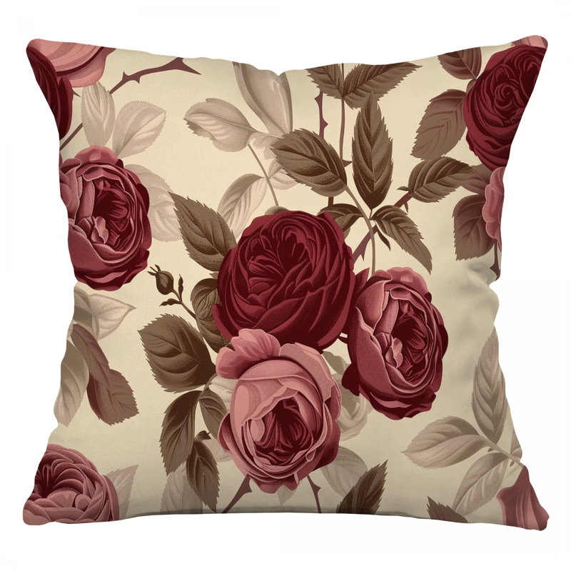 Coussin Red Roses, coussins en coton botanique, H 26 po x l 26 po