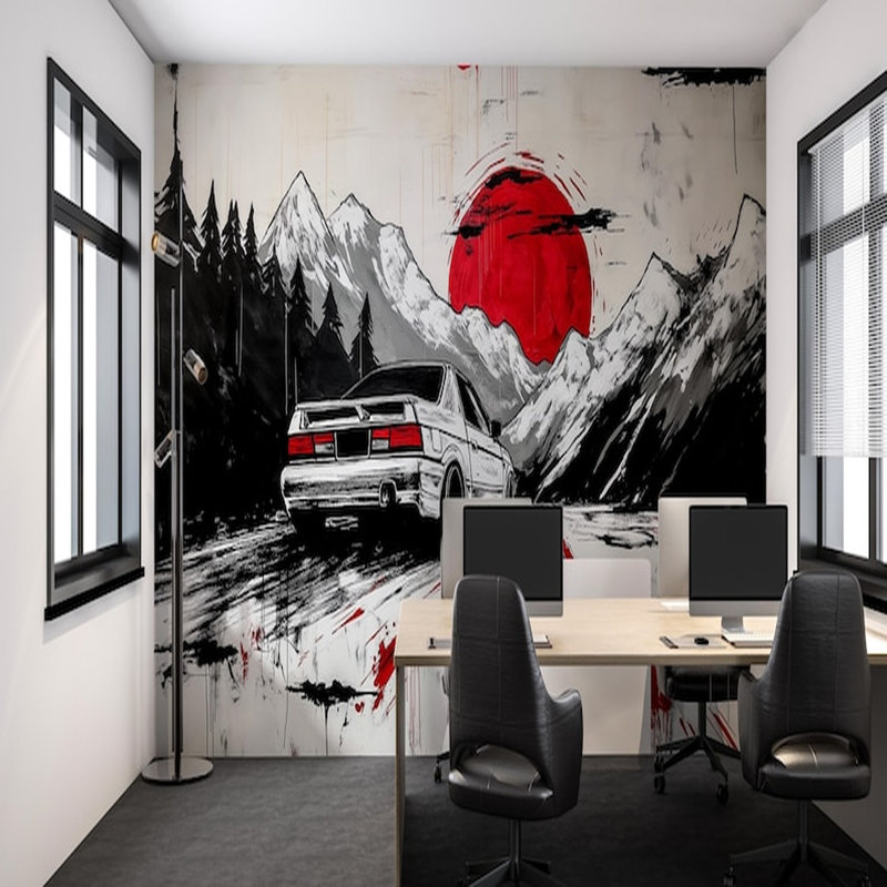 Murale abstraite Red Sun Mountain Drive, 8 pi L x 108 pi l 