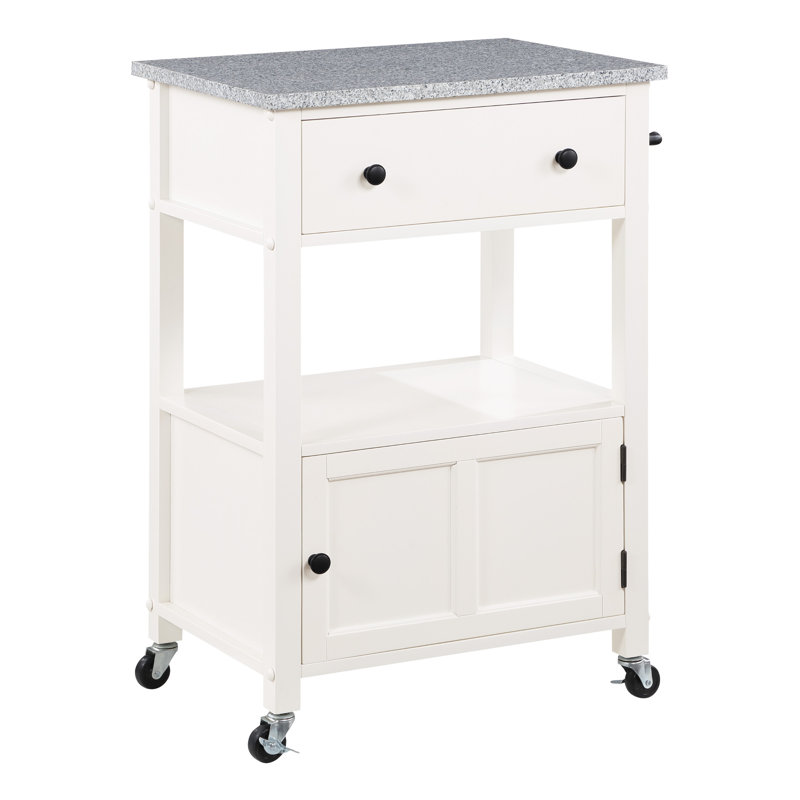Suell Granite Top Kitchen Cart, White