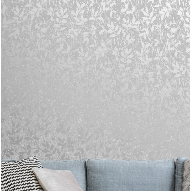 Milan Floral Vinyl Metallic Wallpaper Roll, Silver