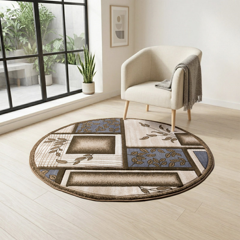 Alexia Collection Geometric Modern & Contemporary Area Rug, 5'2 Round