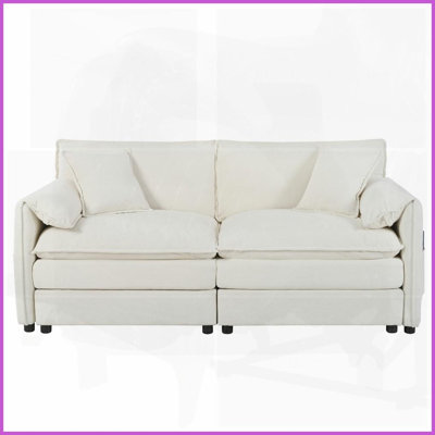 Canapé modulaire à assise profonde en chenille beige à 4 sièges modulaires avec 2 repose-pieds Coussins - canapé de salon / appartement moderne