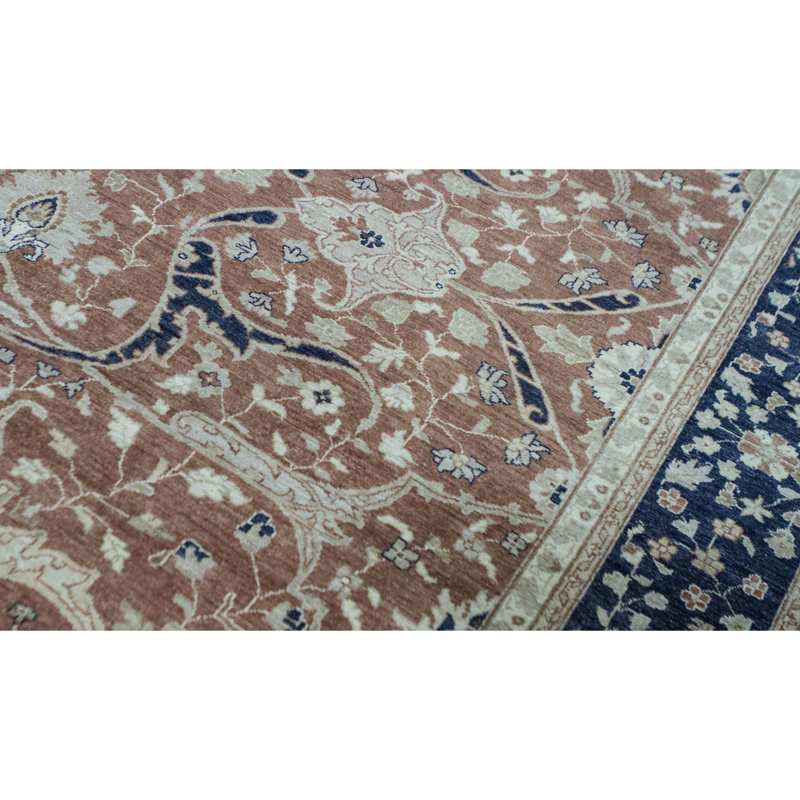 Hand-Knotted High-Quality Rust and Blue Area Rug