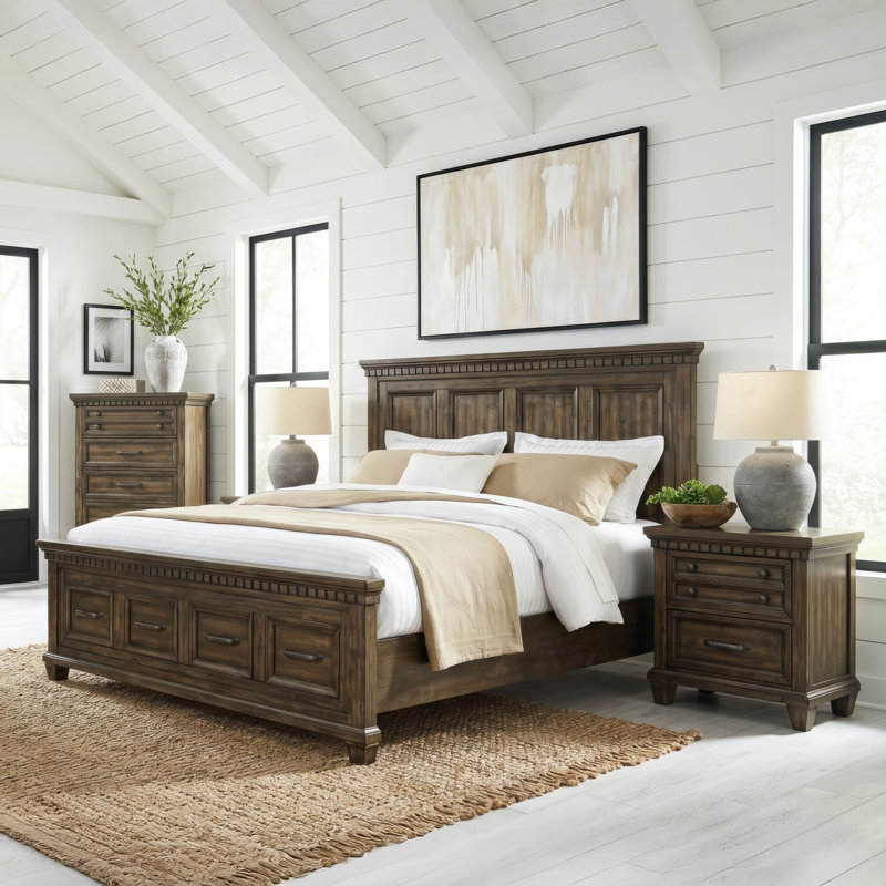 Ensemble de chambre avec grand rangement 4 pièces Vertou Vertou, Grand lit, Ensemble de quatre pièces : lit, commode, deux ta