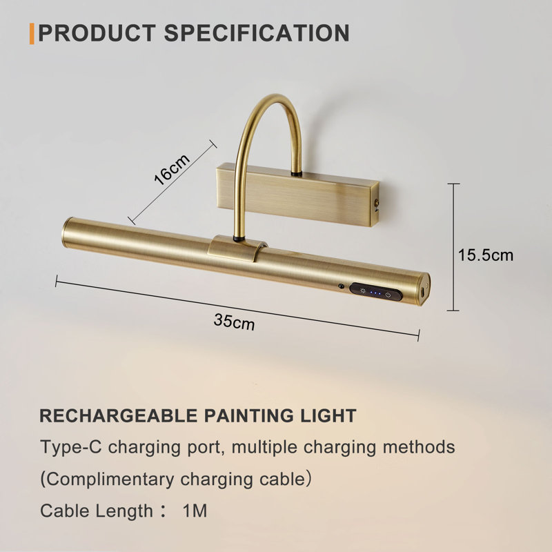 Lampe LED Sans Fil Pour Tableau - Applique Murale Rechargeable Avec Télécommande, 3 Modes De Couleur