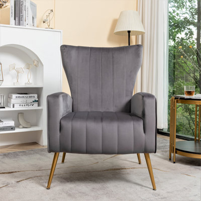 Metal-Legged Velvet Armchair