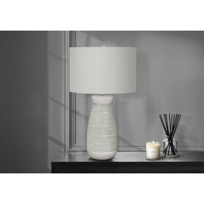 Lighting, H 27 po, lampe de table, céramique grise, abat-jour gris, contemporain