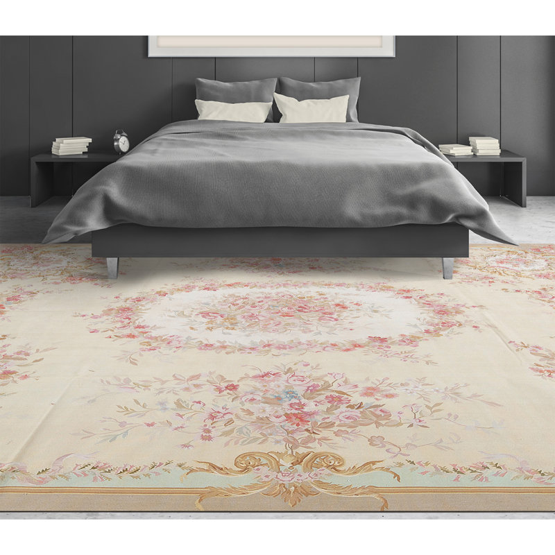 Hand-Knotted High-Quality Beige and Green Area Rug