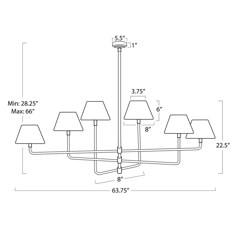 Polly 6 - Light Chandelier, Natural Brass