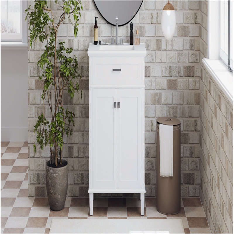Meuble-lavabo de 30 po avec lavabo en céramique, porte à fermeture en douceur et tablettes réglables, Blanc, Argent argent