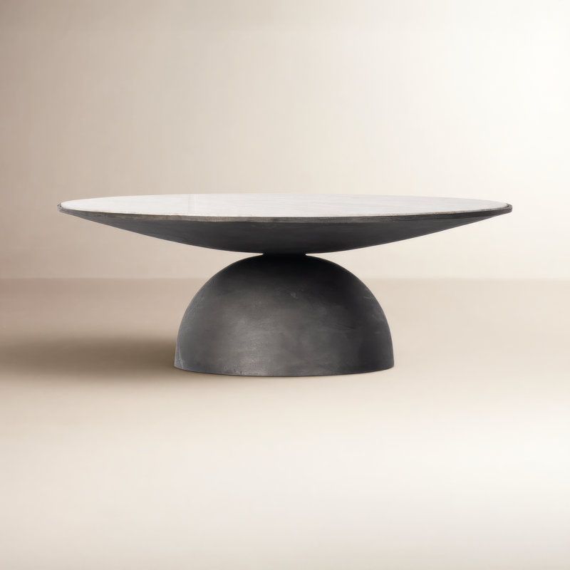 Corbett Marble Coffee Table, 17" H x 47" L x 47" W, Creamy Taupe Top/Hammered Gray Base