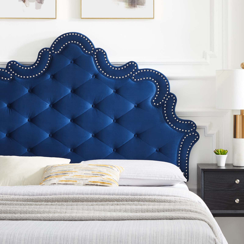 Modway Sasha Button-Tufted Performance Velvet Bed, Twin, Navy