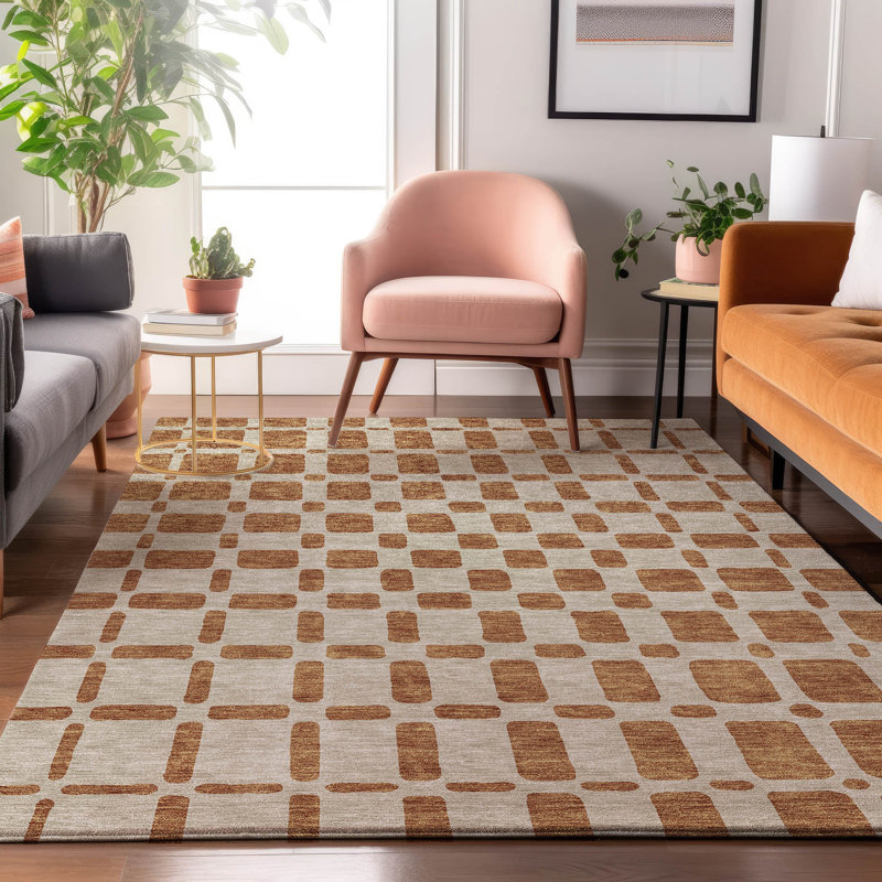 Premium Machine Washable Prisco Terracotta Rug, Rectangle 9' x 12'