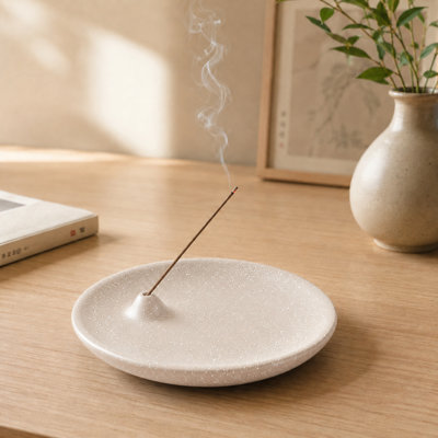 Handmade Speckled Ceramic Incense Holder for Sticks, Oval Matte Incense Burner with Ash Catcher, Home Decor Gift for Yoga Meditation Aromatherapy