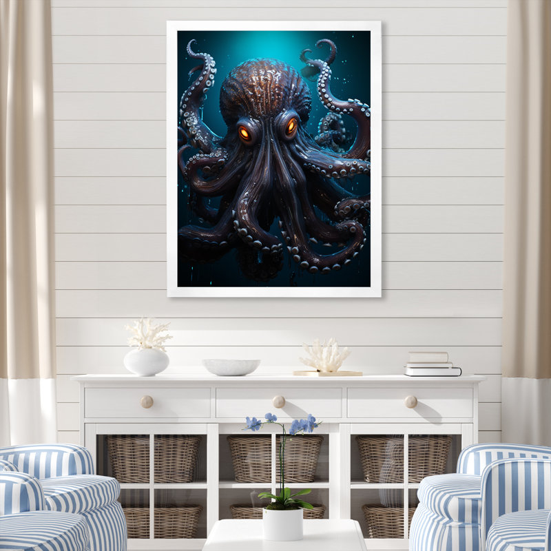 Superheros Octopus Warrior I sur impression sur toile, Cadre simple blanc, H 40 po x l 30 po x P 1,5 po