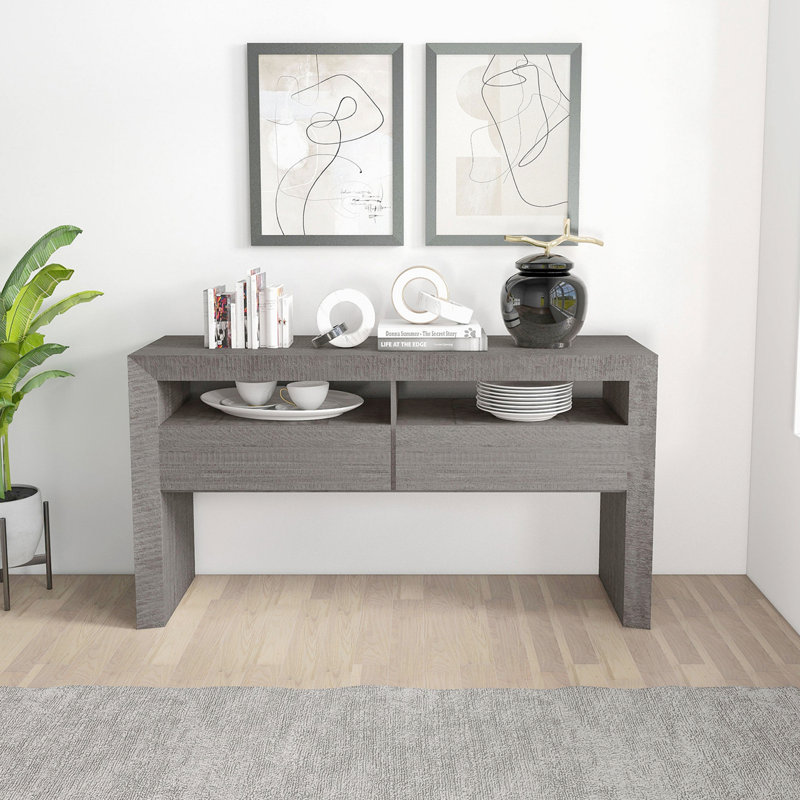Farmhouse Buffet Storage Cabinet With Drawers, Dark Grey