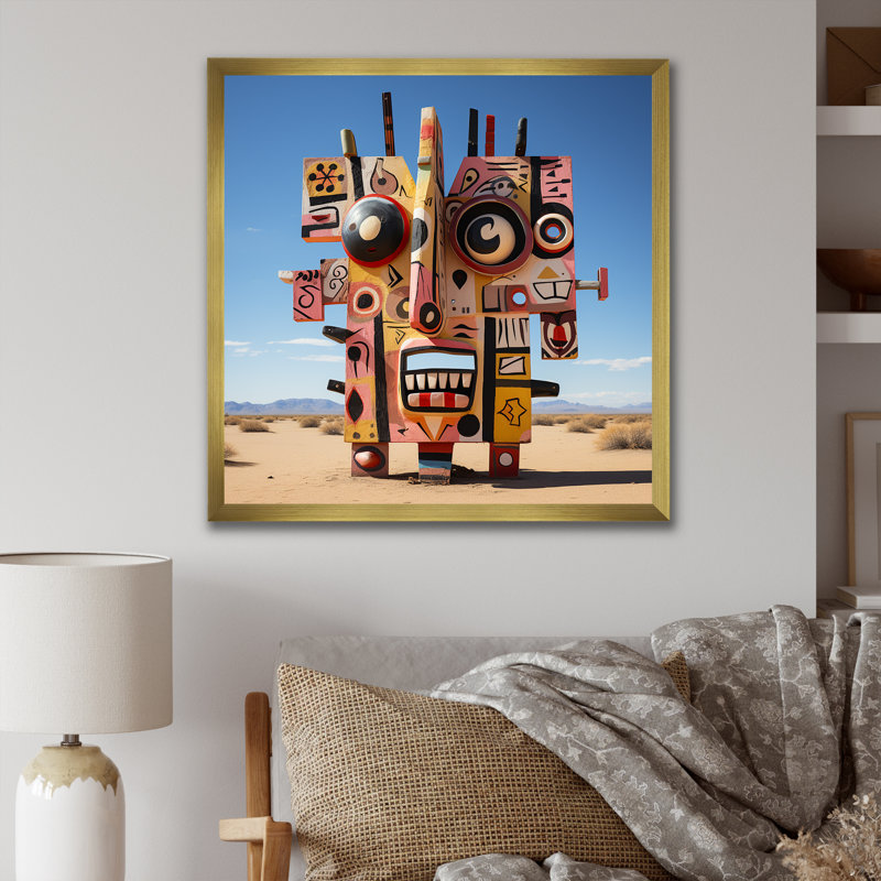 Statue psychédélique mexicain IV - fruits, art mural, Cadre doré simple, H 36 po x l 36 po x P 1,5 po