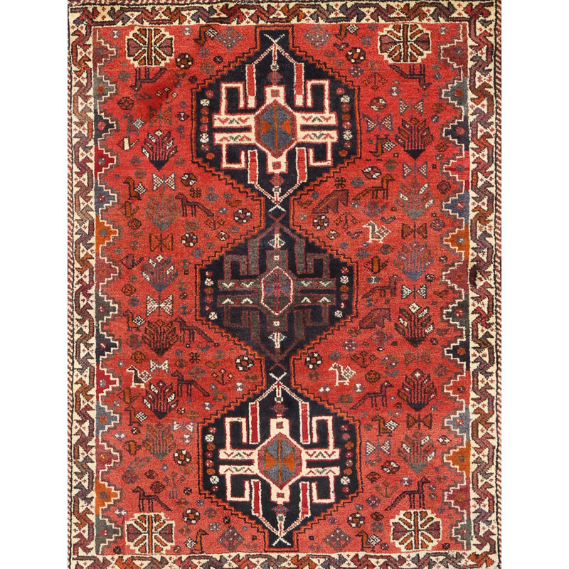 Tapis traditionnel rouge / noir / gris Eraclia, Rectangle 5 pi x 7 pi