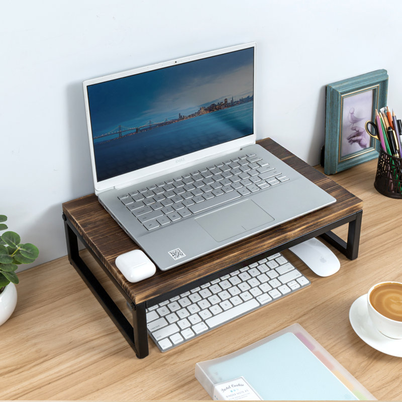 Solid Wood Computer Riser Monitor Stand, Dark Brown