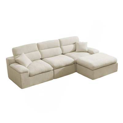 Corner Chaise Sofa With High Backrest,L-Shaped Couch With Slub Chenille Fabric, Compressed High-Density Sponge Cushion, Space-Saving No-Assembly Sofa For Living Room,Apartment