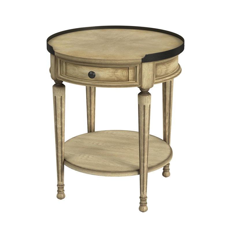 Gracie Mills Sampson 22 po Table d'appoint ronde 1 tiroir en bois avec tablette ouverte inférieure, beige, Beige