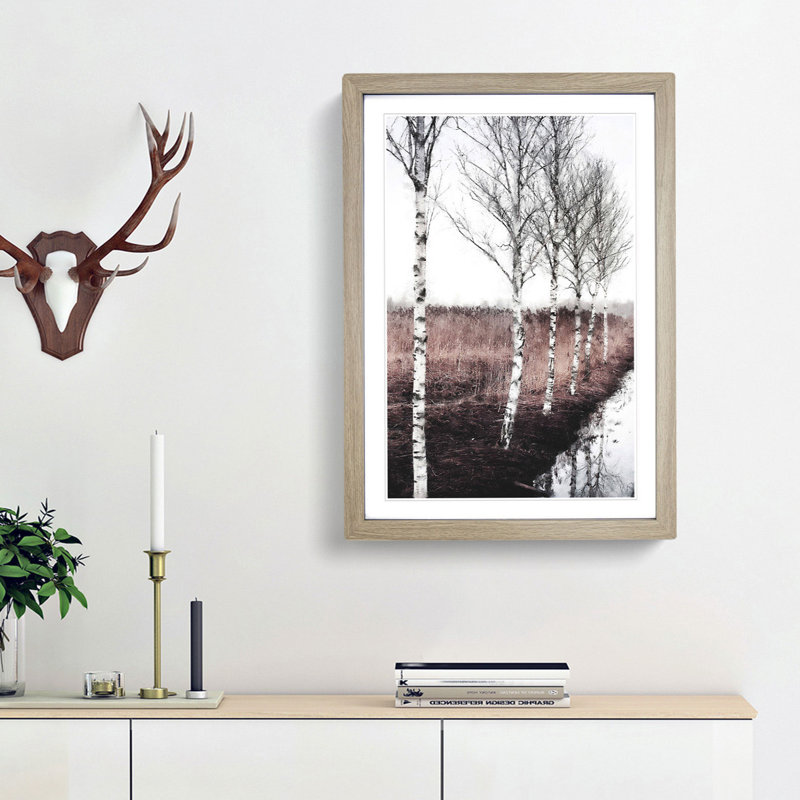 Row of Birch Trees - Picture Frame Painting Print, 87cm H x 62cm W x 2cm D, Oak Framed