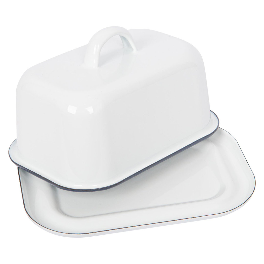 B&Q - Enamel Butter DishBlue RimEnamel MargarineCheeseButter Dish Fridge Kitchen Food Storage Container - Image 4