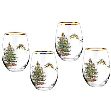 Spode Christmas Tree Stemless Wine Glasses 19Oz