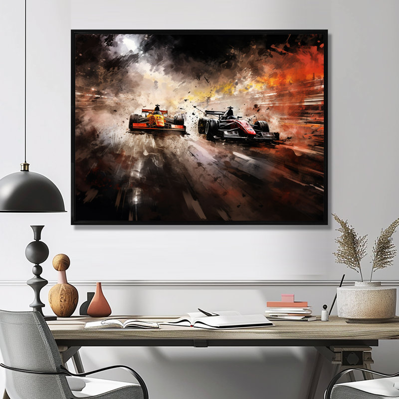 Formule 1 Speed Car Speedway Fury 3 - Art de course sur rails, Cadre flottant doré, H 24 po x l 32 po x P 1 po