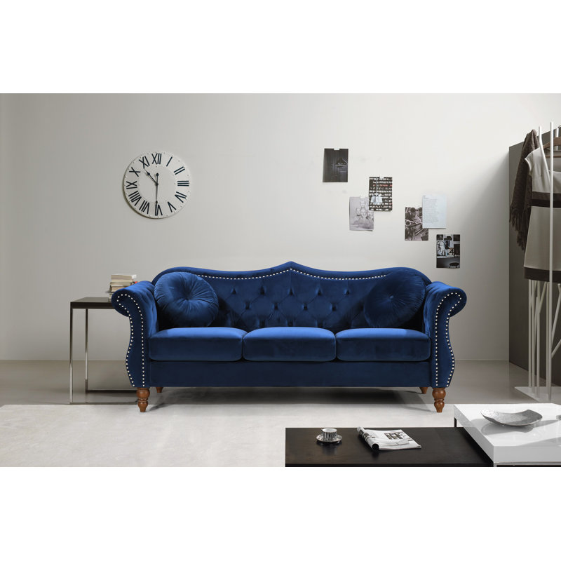 Evianna 79.5'' Velvet Sofa, Blue, 34'' H X 79.5'' W X 34'' D