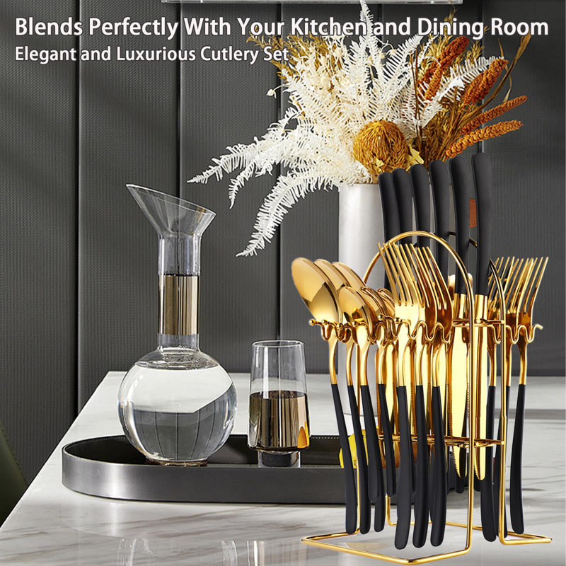 24-Piece Portable Stainless Steel Flatware Set With Rack – Durable, Stylish, Ideal For Camping And Outdoor Dining