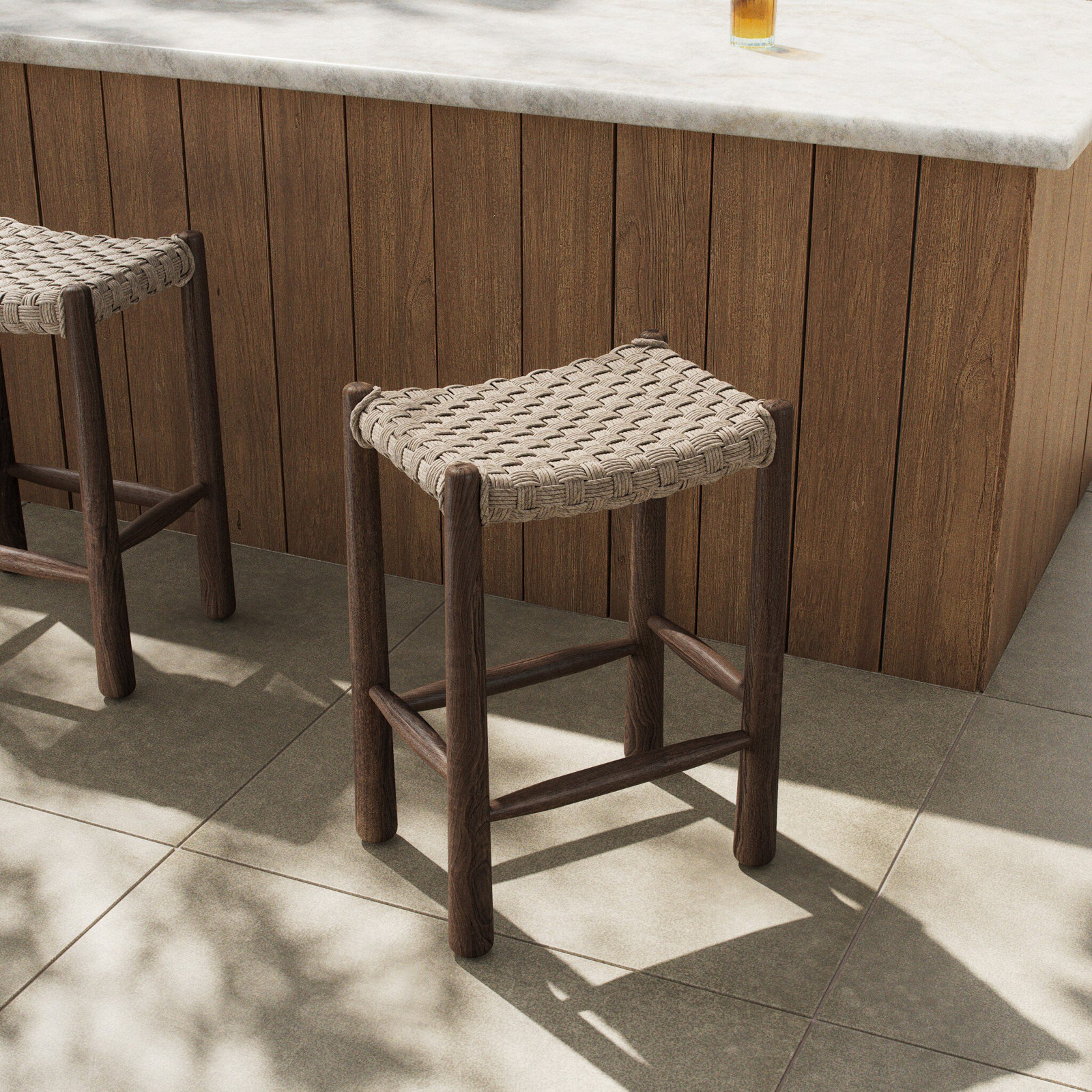 Savio Outdoor Stool, Beige, 25.98"