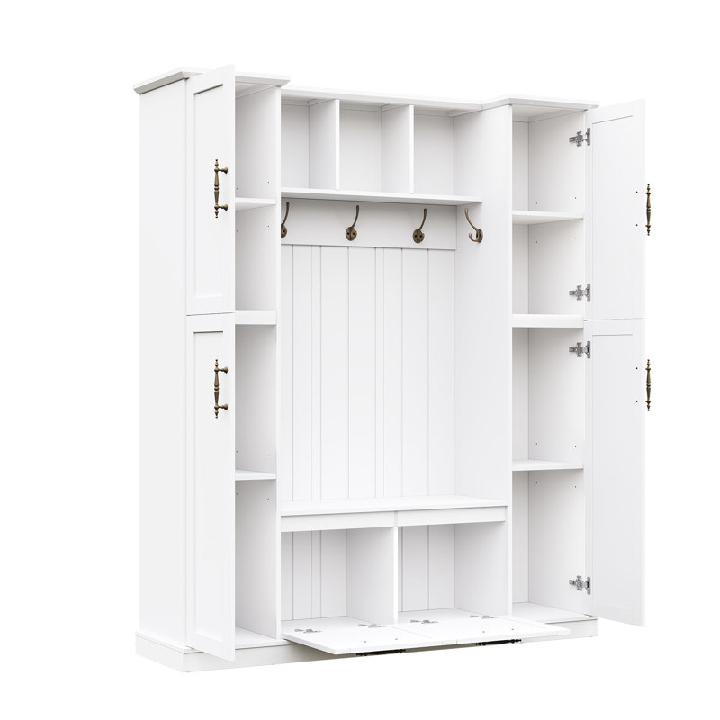 Spacious Hall Trees With Storage, White Mdf Farmhouse Entryway Organizer