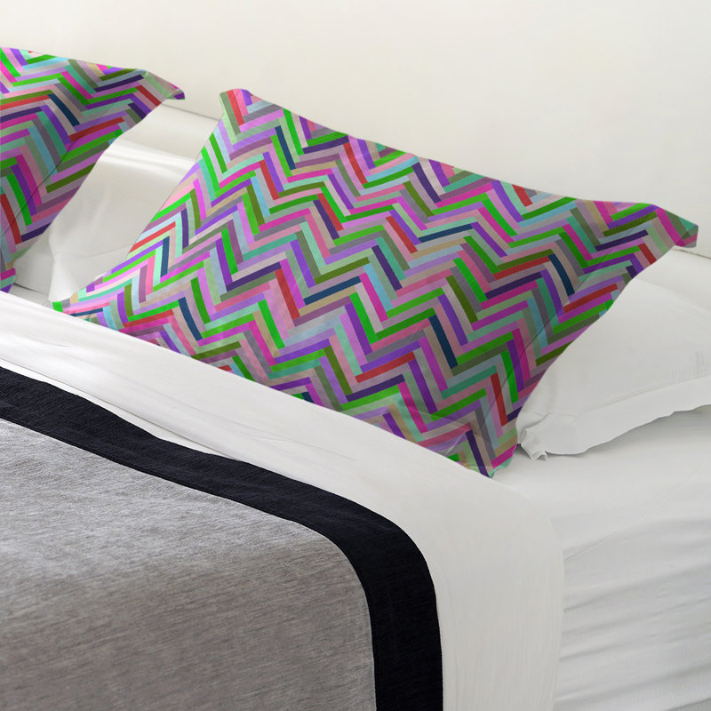 Katelyn Elizabeth Polyester Chevron Sham Set, Polyester, King, Pink/Green