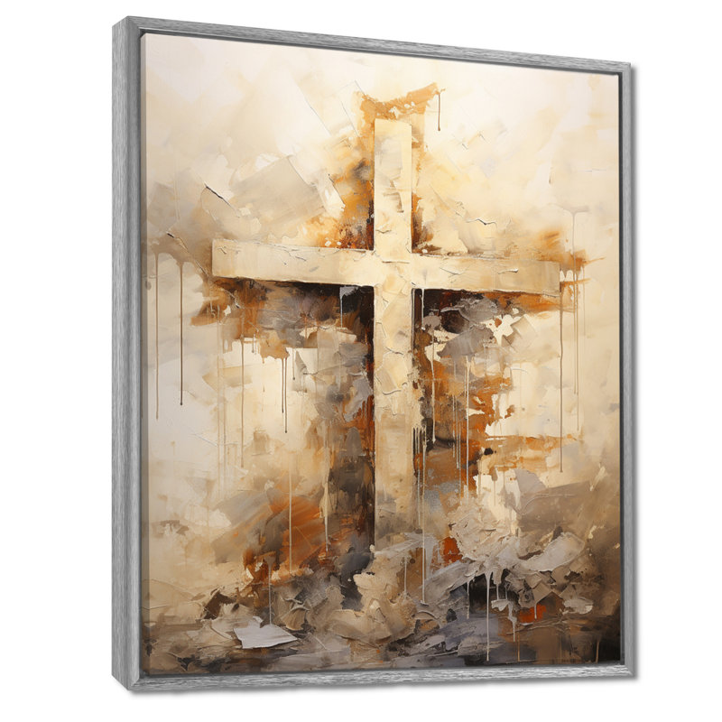 Minimalisme, croix religieuse, H 32 po x l 24 po x P 1 po, Encadrement argenté