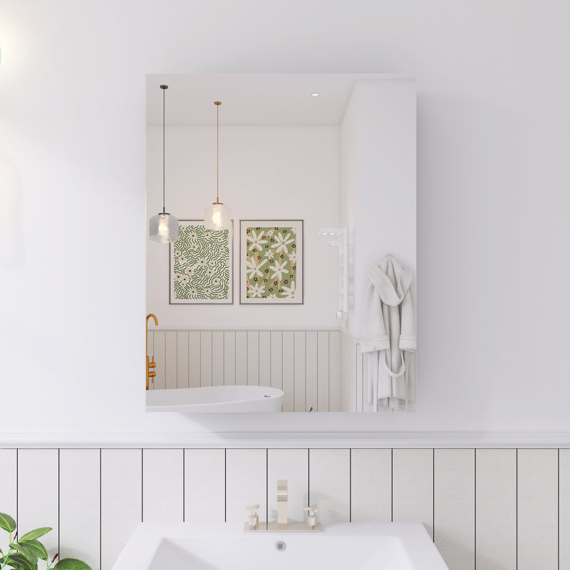 Rectangular Recessed Or Wall Mount Aluminum Frameless Medicine Cabinet Mirror With Adjustable Glass Shelves