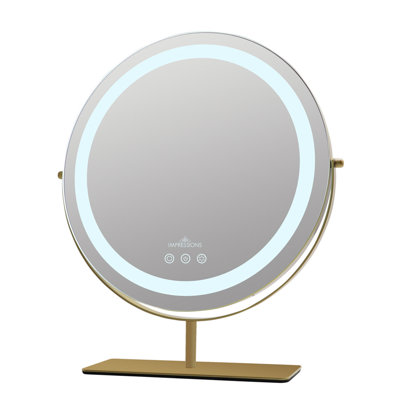 Ehrmann Aura Tri Tone Round Vanity Mirror with Table Stand, LED Makeup Mirror with 360 Degrees Rotatable